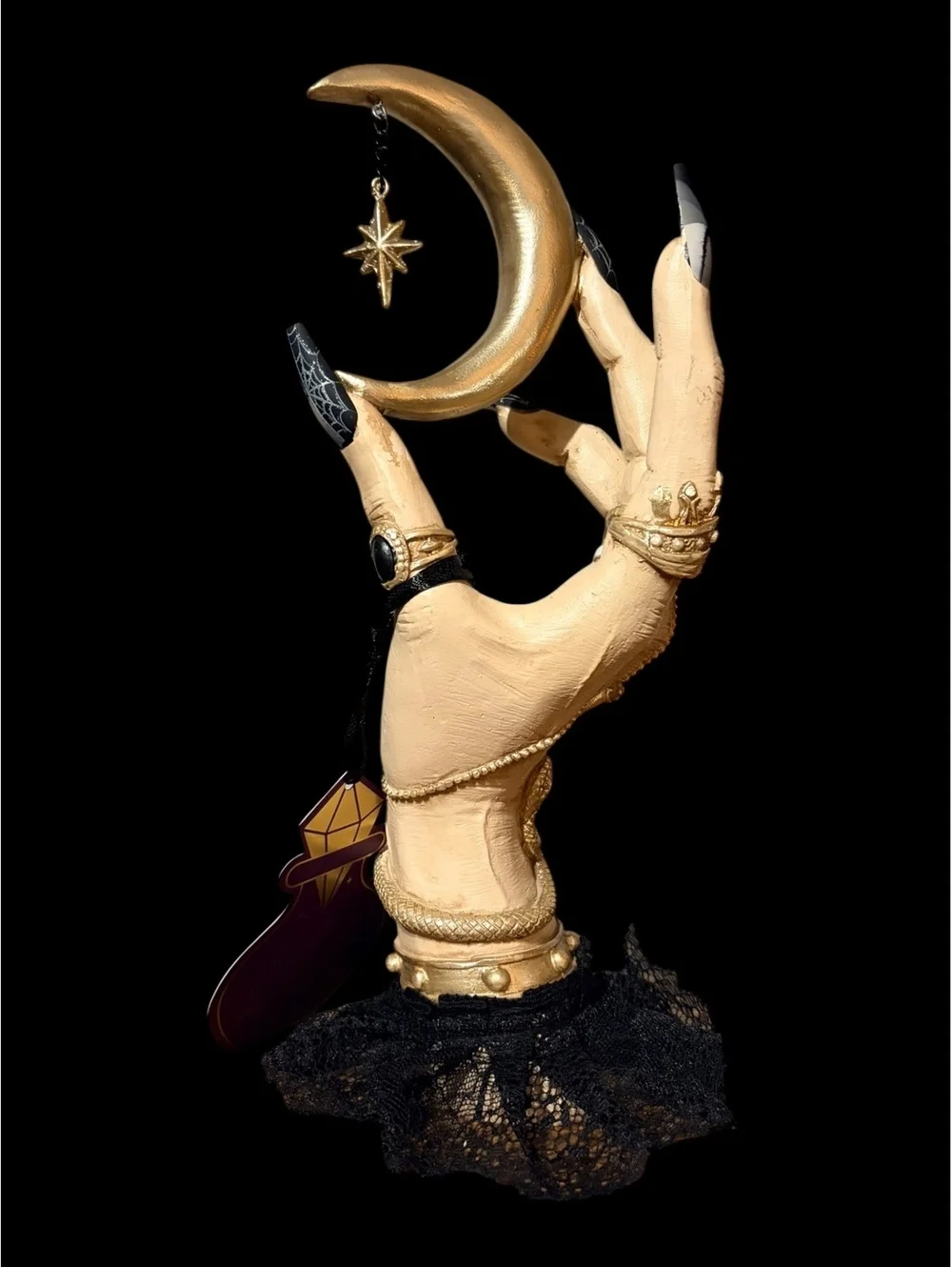 Eerie Charm Decorative Hand Sculpture with Crescent Moon and Star